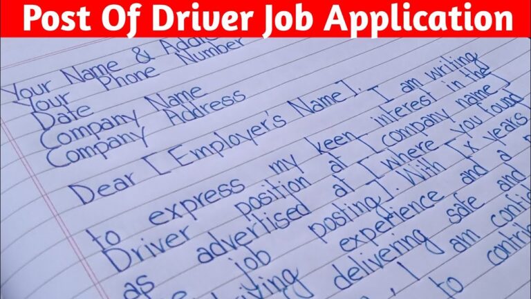 How to Write Application for a Post of Driver | Driver Job Application Letter in English