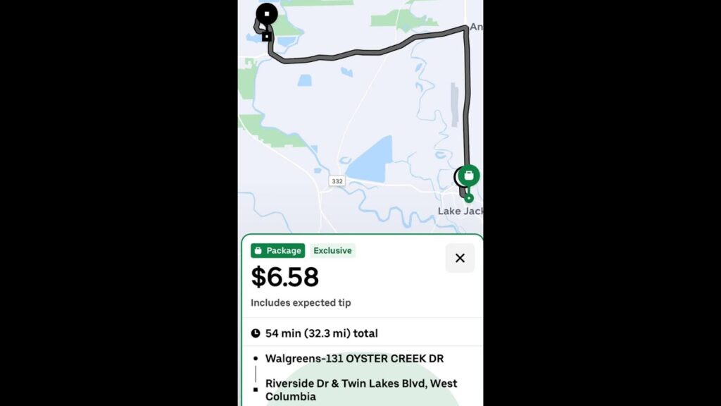 Uber package delivery .58 Exclusive Trip offer for one hour of driving? Serious?