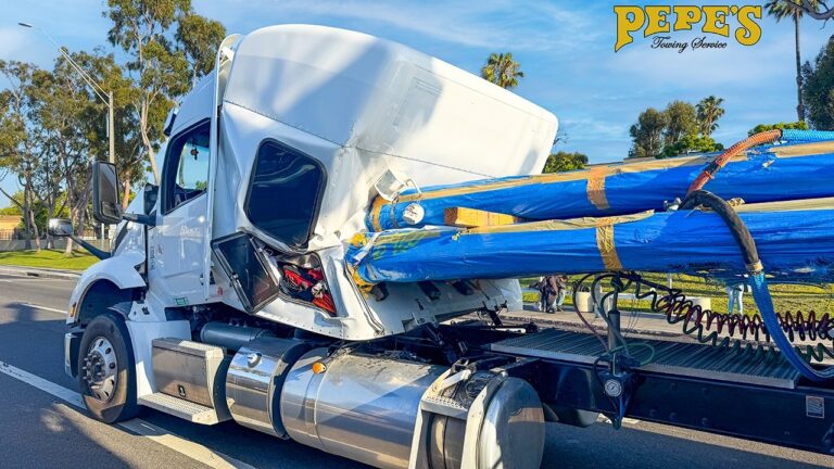 Panic Stop Sends 46,000lb Load Through Back of Semi Panic Stop Sends 46,000lb Load Through Back of Semi